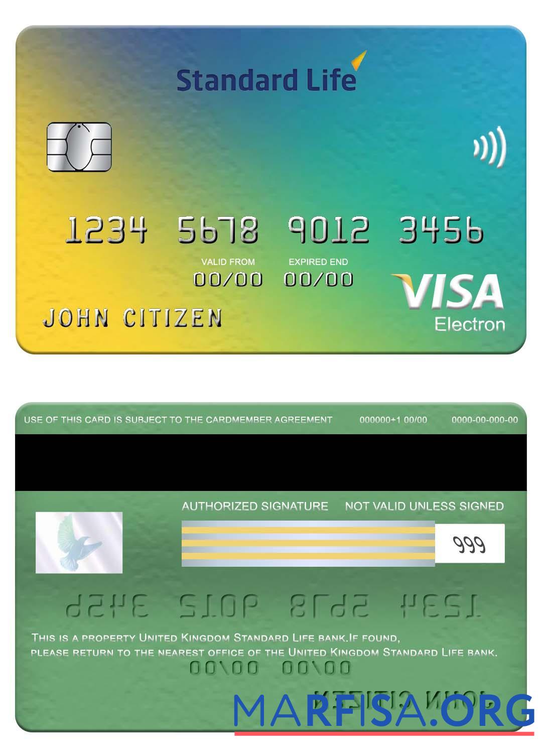 Blank United Kingdom Standard Life bank visa electron card real example